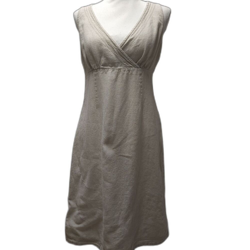 Eddie Bauer Sleeveless Midi Beige Surplice V-Neck Empire Waist 6 Petite Dress